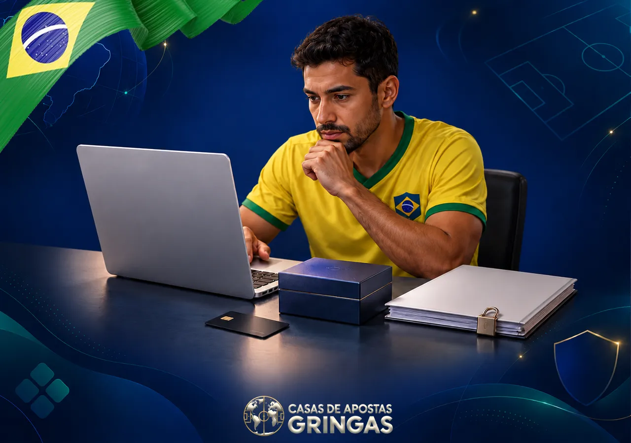Um apostador examina uma oferta no notebook, entre papéis e caderno